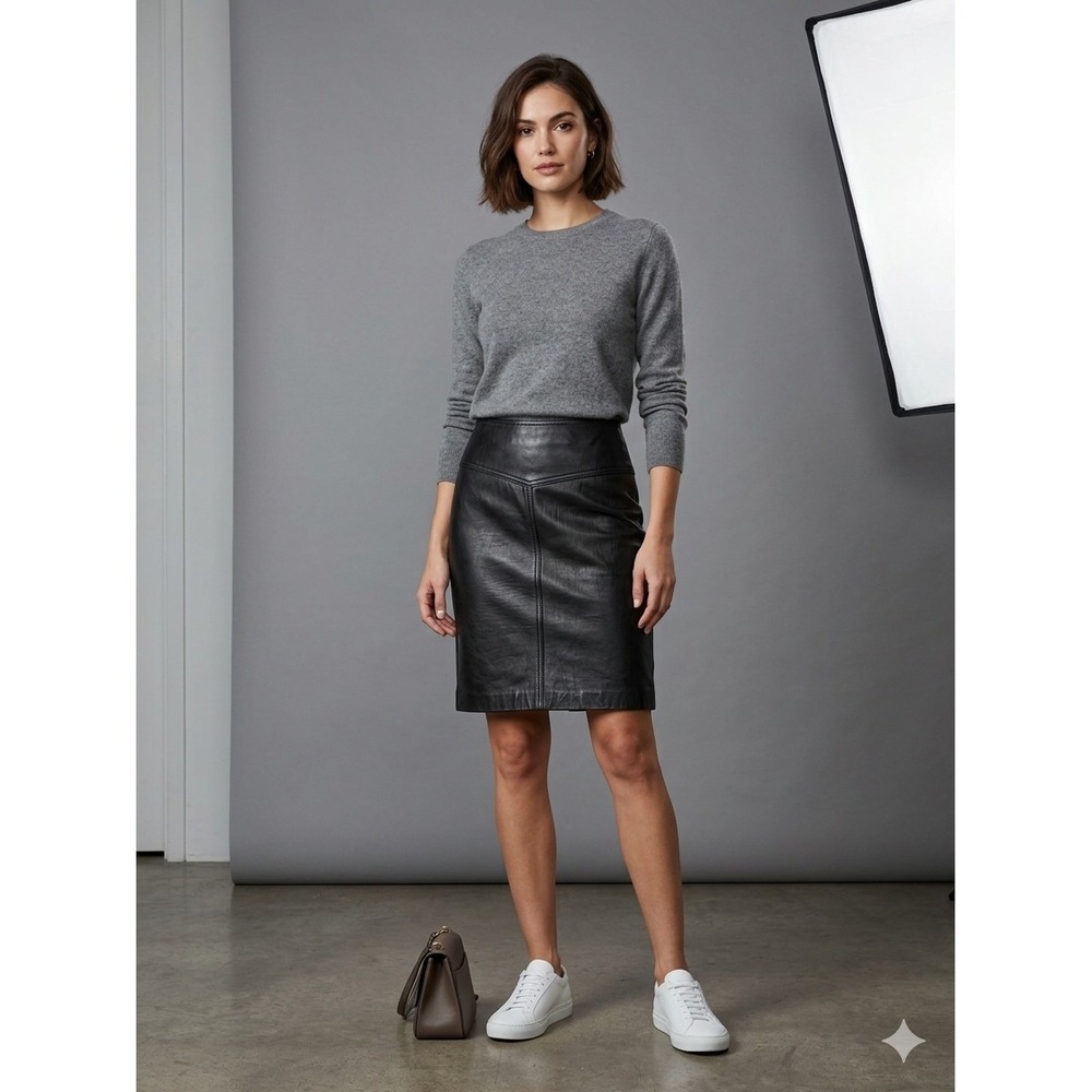 Vintage Y2K Express? Leather Pencil Skirt 6 Black Mini Moto Chic Edgy Minimalist
